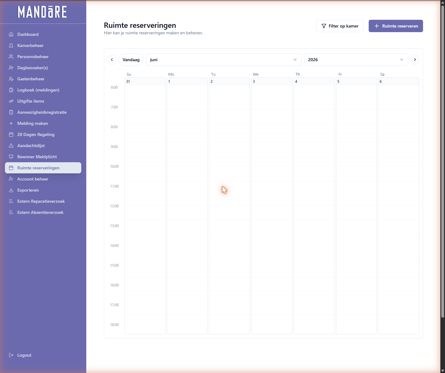 Weekkalender met ruimtereserveringen